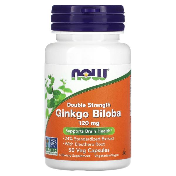 Now Foods, гинкго билоба, двойная сила, 120 мг, 50 вегетарианских капсул