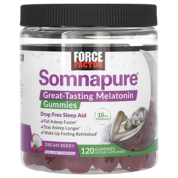 Force Factor, Somnapure®, вкусные жевательные таблетки с мелатонином, ягодный вкус, 120 жевательных  Force Factor, Somnapure®, вкусные жевательные таблетки с мелатонином, ягодный вкус, 120 жевательных