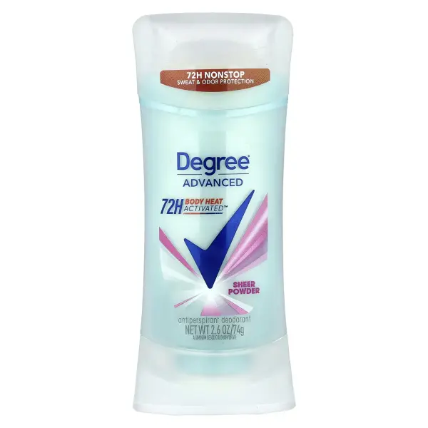 Degree, Advanced, 72H Body Heat Activated™, дезодорант-антиперспирант, прозрачная пудра, 74 г (2,6 у