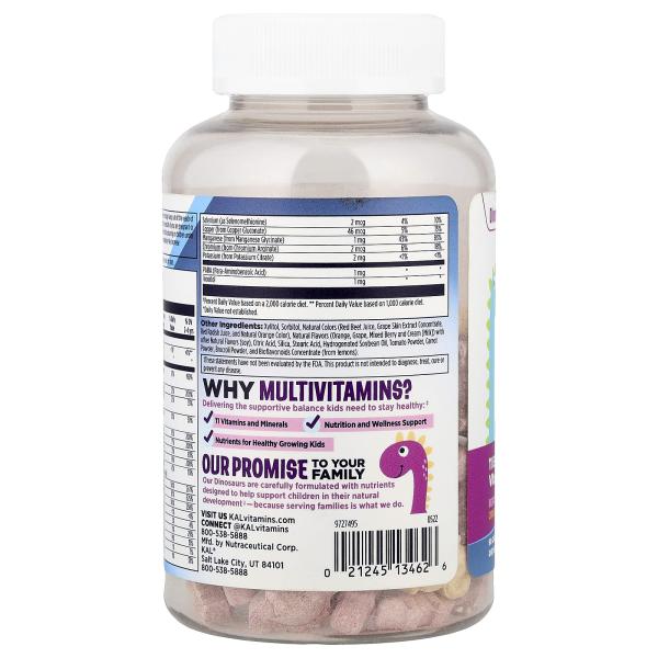 KAL, MultiSaurus, витамины и микроэлементы, со вкусом ягод, винограда и апельсина, 90 жевательных та