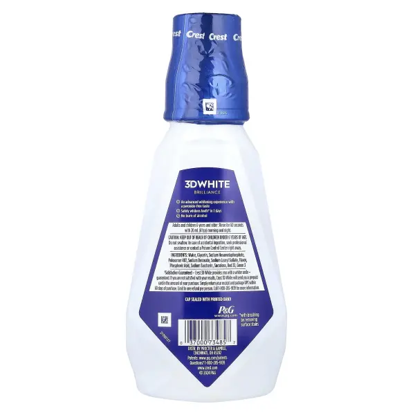 Crest, 3D White Brilliance, отбеливающий ополаскиватель для рта, без спирта, чистая мята, 500 мл