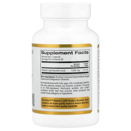 California Gold Nutrition, Gold C, витамин C класса USP, 1000 мг, 60 вегетарианских капсул – оригинальная продукция AthleticFuel