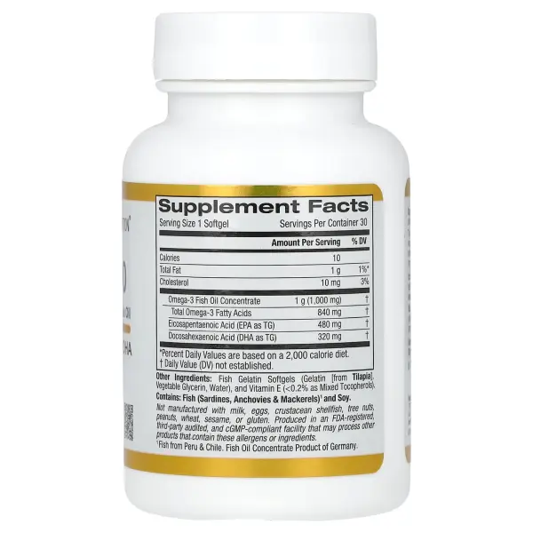 California Gold Nutrition, омега 800, рыбий жир фармацевтической степени чистоты, 30 капсул