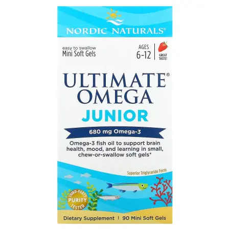 Nordic Naturals, Ultimate Omega Junior, для детей от 6 до 12 лет, со вкусом клубники, 340 мг, 90 мин