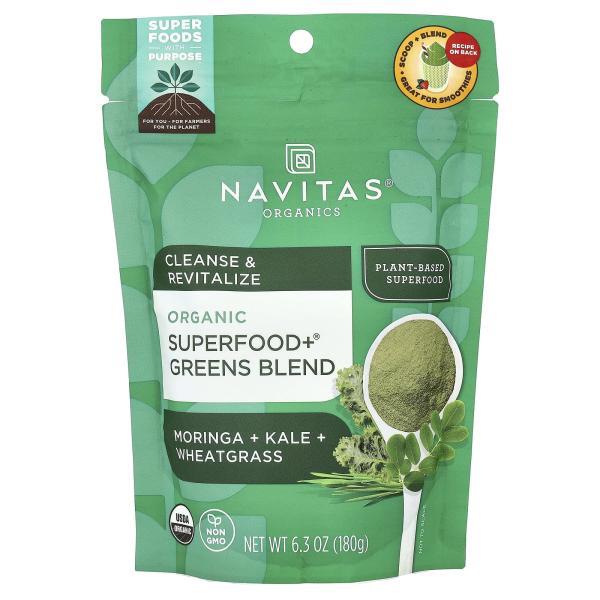 Navitas Organics, Органический суперпродукт + смесь зелени, моринга, капуста + ростки пшеницы, 180 г