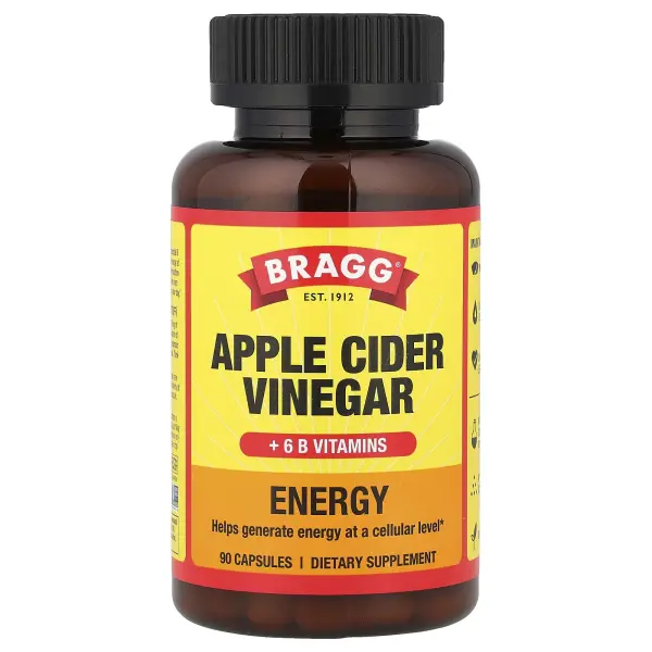 Bragg, Energy, яблочный уксус и 6 витаминов группы B, 90 капсул