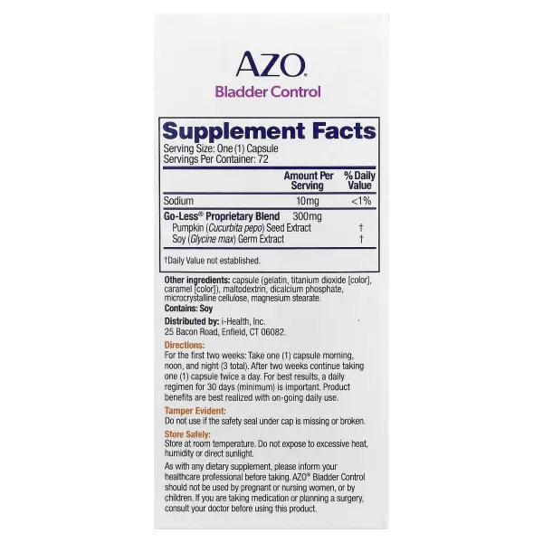 Azo, Bladder Control с Go-Less, 72 капсулы