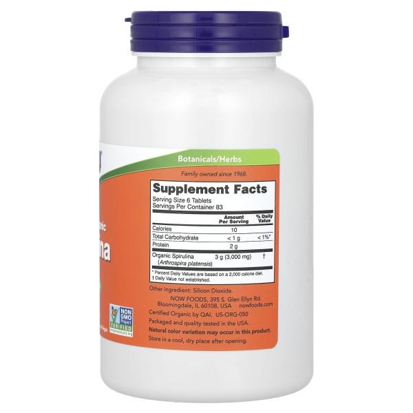 NOW Foods Сертифицированная органическая спирулина 500 мг 500 таблеток