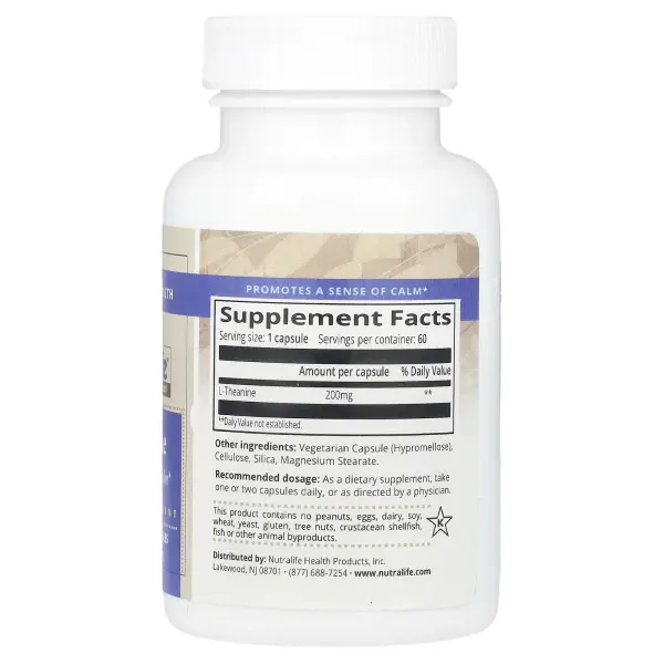 NutraLife, L-теанин, 200 мг, 60 капсул
