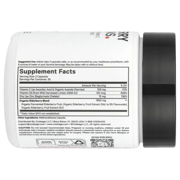 Codeage, Витамины из бузины, 90 капсул