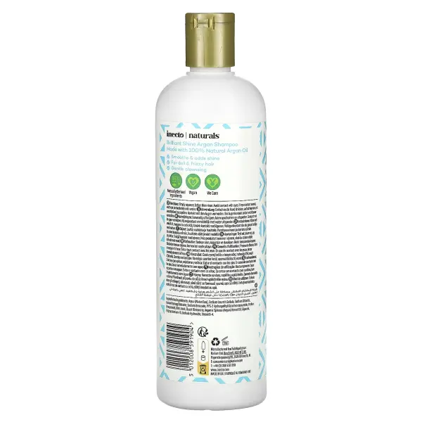 Inecto, Naturals, шампунь с арганой для блеска и блеска, для тусклых и вьющихся волос, 500 мл (16,9 