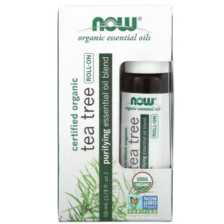 NOW Foods, сертифицированное органическое масло чайного дерева, шариковый аппликатор, 10 мл (1/3 жид