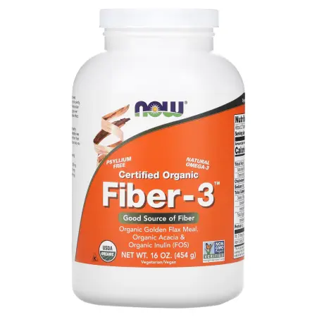 NOW Foods, Сертифицированный органический продукт, Fiber-3, порошок, 454 г (16 унций) – оригинальная продукция AthleticFuel