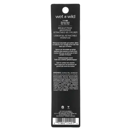 wet n wild, Breakup Proof, водостойкая выдвижная гелевая подводка для глаз, самый черный, 0,23 г (0,