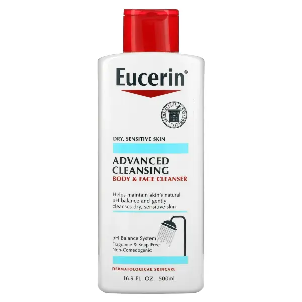 Eucerin, Advanced Cleansing, очищающее средство для тела и лица, без отдушек, 500 мл (16,9 жидких ун