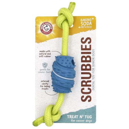 Arm & Hammer, Scrubbies, игрушка для ухода за зубами для пожилых собак, Treat N' Tug, 1 шт.