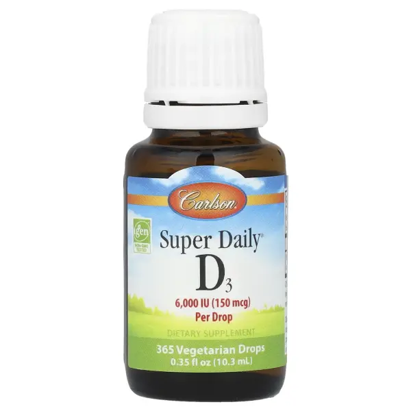 Carlson, Super Daily® D3, 150 мкг (6000 МЕ), 10,3 мл (0,35 жидк. Унции) – оригинальная продукция AthleticFuel