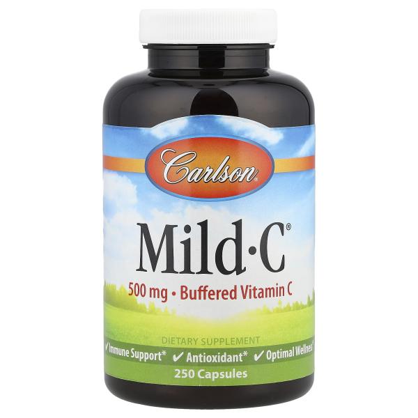 Carlson, Mild-C, витамин C деликатного действия, 500 мг, 250 капсул