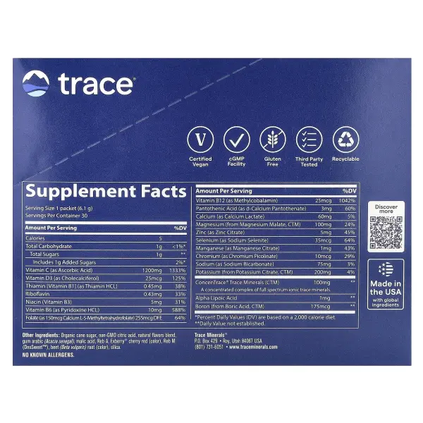 Trace, Power Pak, арбуз, 30 пакетиков в стиках по 6,1 г (0,22 унции)