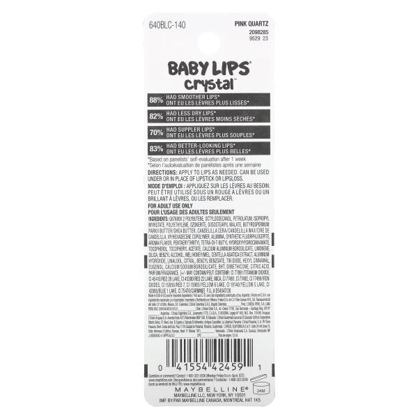 Maybelline, Baby Lips Crystal, увлажняющий бальзам для губ, розовый кварц 140, 4,4 г