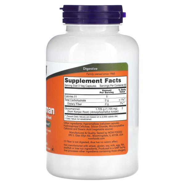 NOW Foods Глюкоманнан 575 мг 180 капсул – оригинальная продукция AthleticFuel