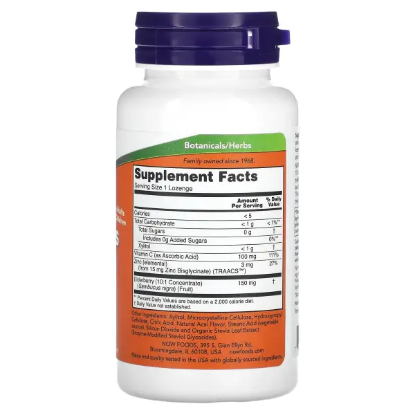 NOW Foods Цинк с витамином С и бузиной 60 пастилок