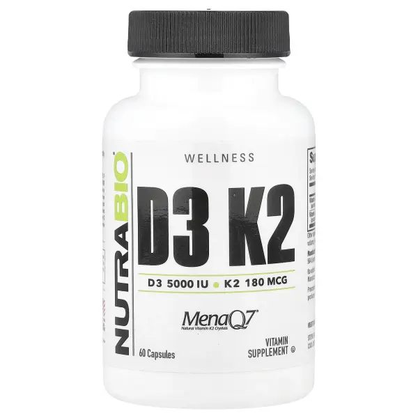 NutraBio, D3 K2, 60 Veggie Capsules