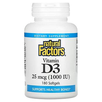 Фото Natural Factors, витамин D3, 25 мкг (1000 МЕ), 180 капсул