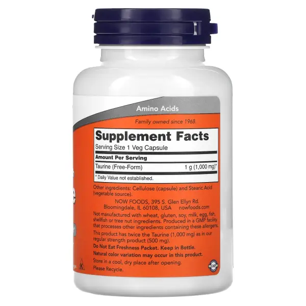 NOW Foods Таурин 1000 мг 100 капсул – оригинальная продукция AthleticFuel