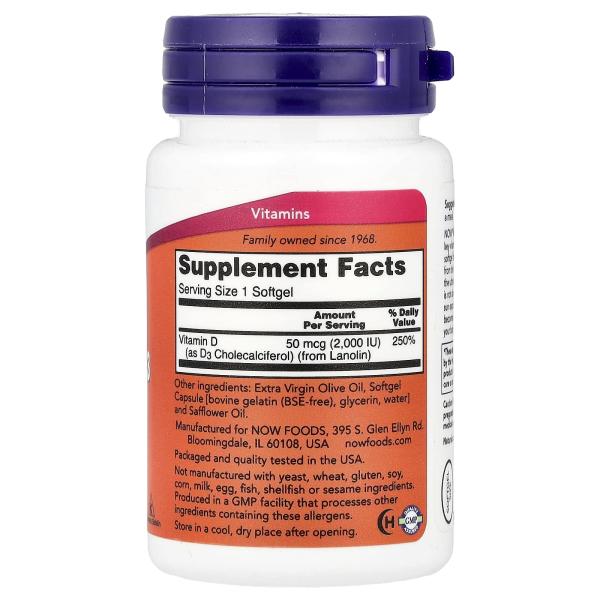 NOW Foods Витамин D3 2 000 МЕ 30 капсул – оригинальная продукция AthleticFuel