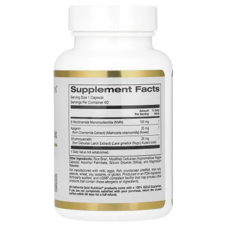 California Gold Nutrition, комплекс флавоноидов с NMN, апигенином и дигидрокверцетином, 60 раститель California Gold Nutrition, комплекс флавоноидов с NMN, апигенином и дигидрокверцетином, 60 раститель