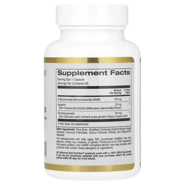 California Gold Nutrition, комплекс флавоноидов с NMN, апигенином и дигидрокверцетином, 60 раститель