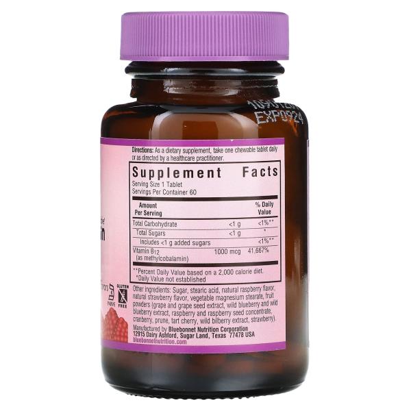 Bluebonnet Nutrition, EarthSweet, жевательные таблетки, метилкобаламин, натуральный малиновый вкус, 