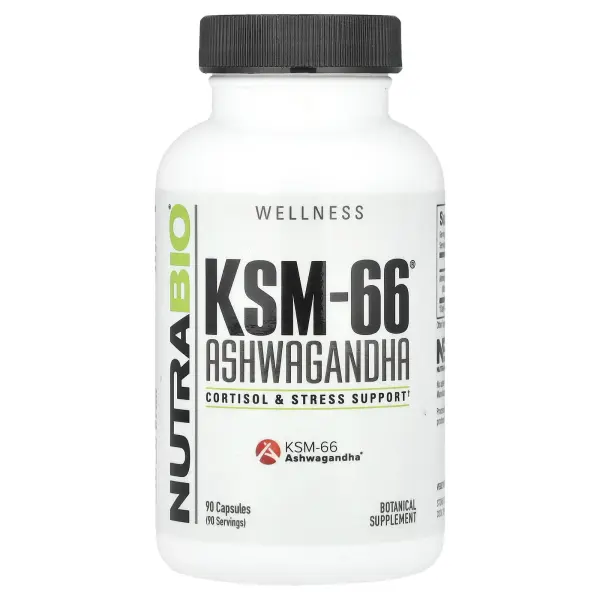 NutraBio, Ашваганда KSM-66, 600 мг, 90 растительных капсул