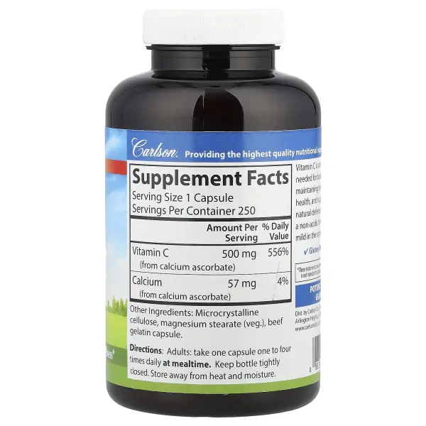 Carlson, Mild-C, витамин C деликатного действия, 500 мг, 250 капсул