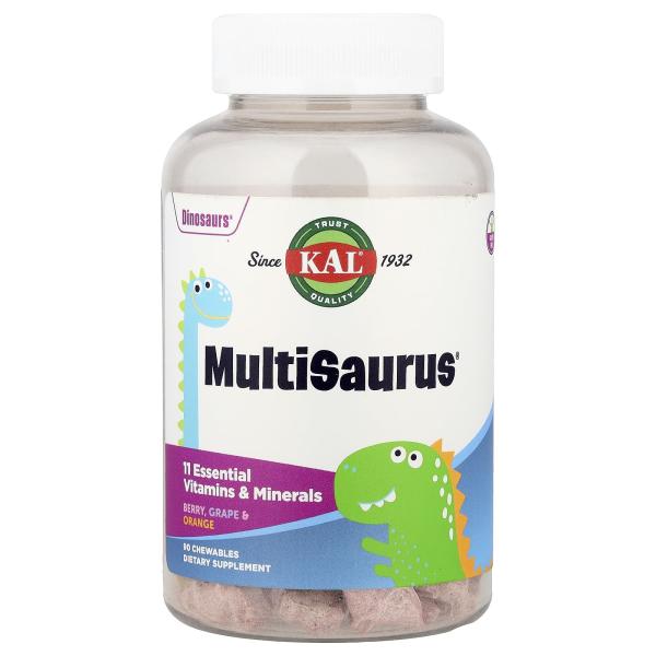KAL, MultiSaurus, витамины и микроэлементы, со вкусом ягод, винограда и апельсина, 90 жевательных та