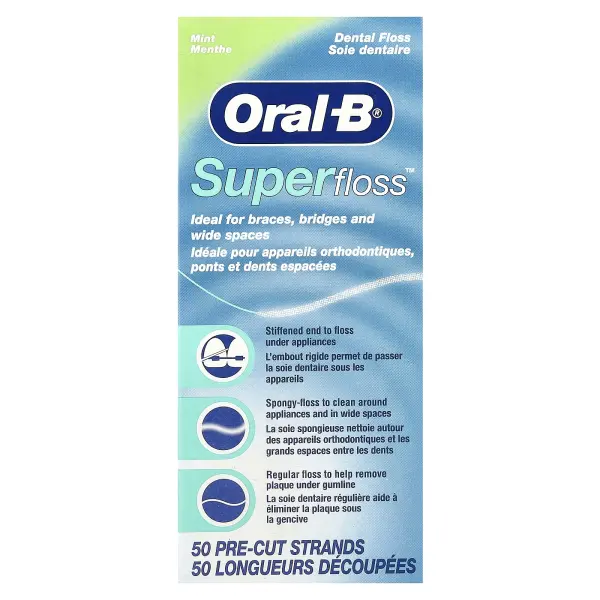 Oral-B, Super Floss, мята, 50 предварительно нарезанных нитей