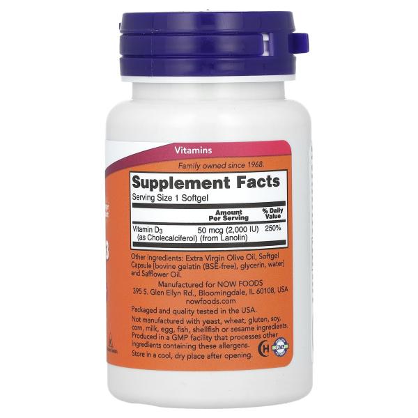 NOW Foods Витамин D3 50 мкг 2000 МЕ 240 капсул