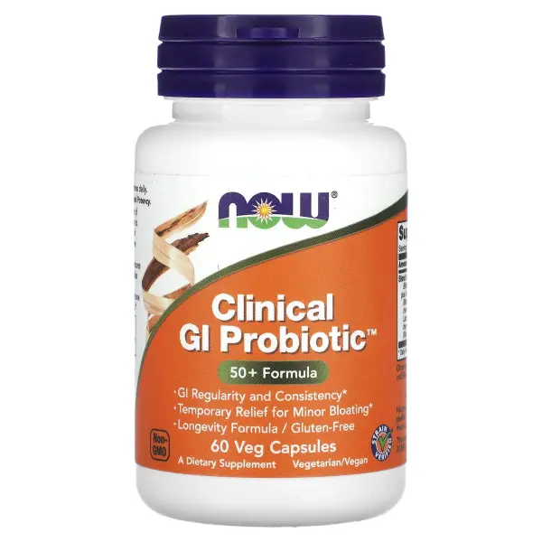 NOW Foods, Clinical GI Probiotic, смесь пробиотиков для пищеварения, для людей старше 50 лет, 60 рас