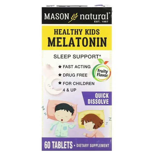 Mason Natural, Healthy Kids Melatonin, для детей от 4 лет, фруктовый, 500 мкг, 60 таблеток
