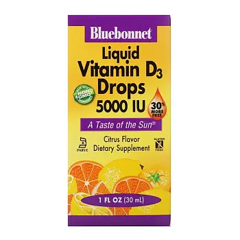 Фото Bluebonnet Nutrition, капли витамина D3, с натуральным цитрусовым вкусом, 5000 МЕ, 30 мл (1 жидкая у