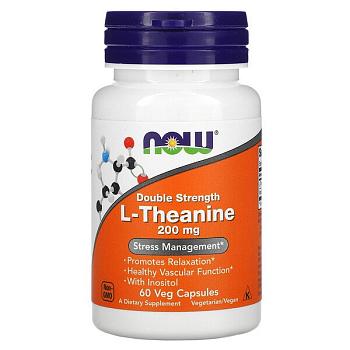 Фото NOW Foods, L-теанин, двойной концентрации, 200 мг, 60 растительных капсул