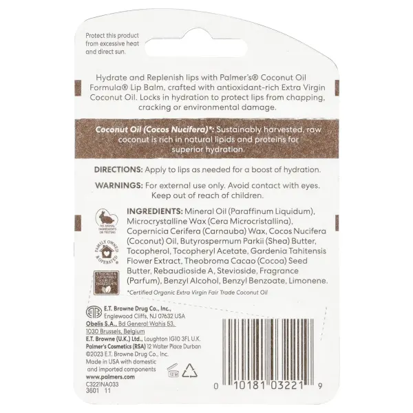 Palmer's, бальзам для губ с кокосовым маслом, SPF 15, 2 шт., 0,8 г (0,30 унции)