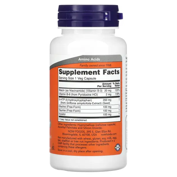 NOW Foods 5-гидрокситриптофан 5-HTP 200 мг 60 вегетарианских капсул