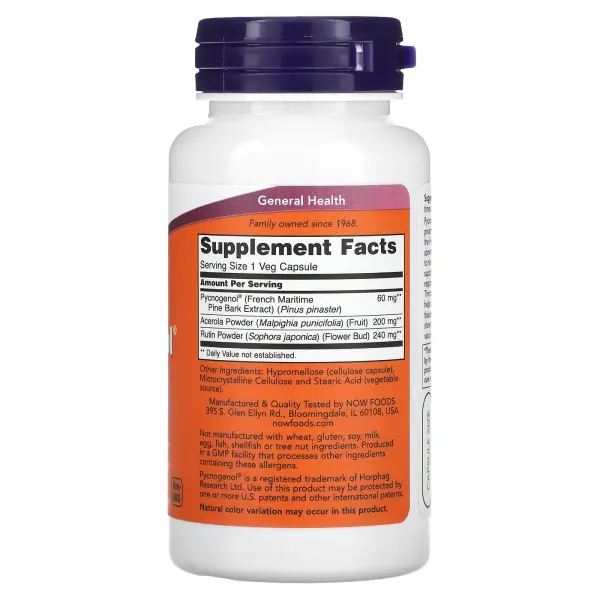 NOW Foods, Pycnogenol® с ацеролой и рутином, 50 вегетарианских капсул