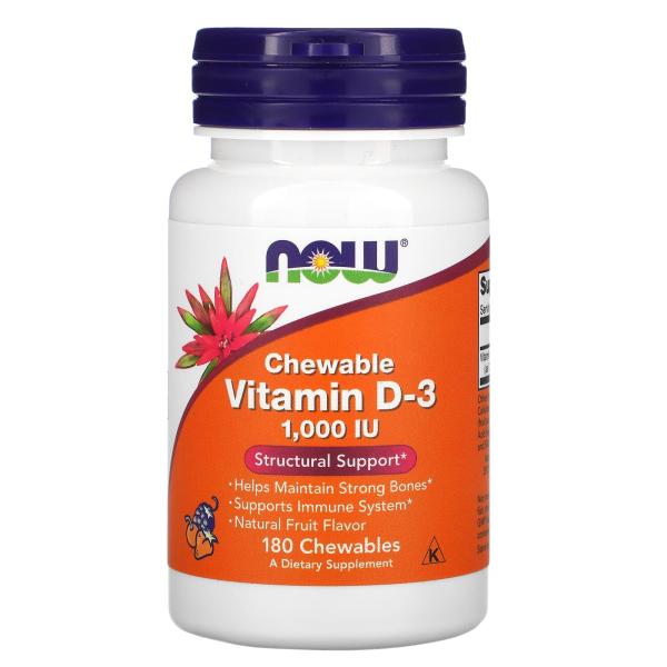 NOW Foods Жевательный витамин D3 1000 МЕ 180 таблеток