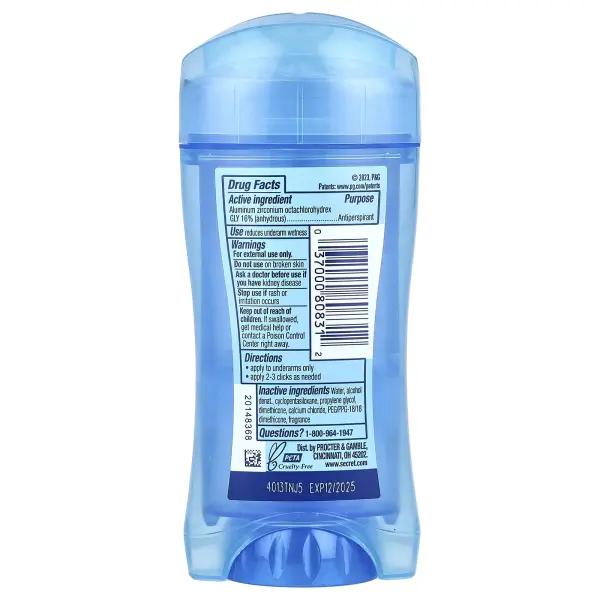 Secret, Outlast, прозрачный дезодорант-гель без отдушки, действующий 48 часов, 73 г (2,6 унций)