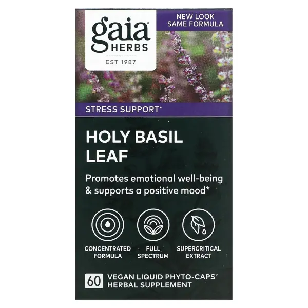 Gaia Herbs, Лист базилика священного, 363 мг, 60 веганских жидких фитокапсул